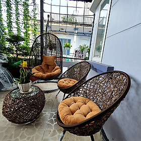 Mua Bộ bàn ghế sân vườn + xích đu NAVICOM - Nệm vải nhung vàng bò