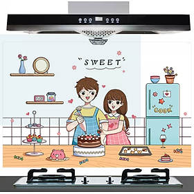 Mua Decal dán bếp họa tiết trong suốt - Cặp đôi nam nữ đang làm bánh cùng nhau