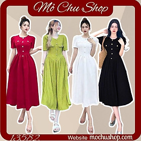 ĐẦM XÒE CỔ TRÒN PHỐI NÚT 13598