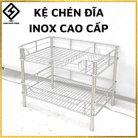 Kệ chén đĩa INOX cao cấp 2 tầng(40x60, 40x50) có sóng đĩa, kệ nhà bếp để tô chén bát đĩa chất liệu INOX sáng bóng, cứng cáp, chắc chắn, có tặng kèm nút chân