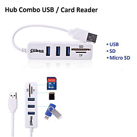 USB Hub Combo 3 Cổng Tốc Độ Cao USB 2.0 Bộ Chia 2 Trong 1 Đầu Đọc Thẻ SD TF