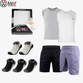 Sport Box - 2 Áo ba lỗ Tanktop, 2 quần đùi nam rằn ri, 5 đôi tất thể thao MRM Manlywear