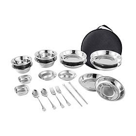 Stainless Steel Plates and Bowls Camping Set Camping Utensils Set for Picnic