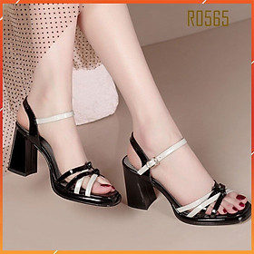 Giày sandal nữ cao gót 8 phân hàng hiệu rosata hai màu đen xám ro565
