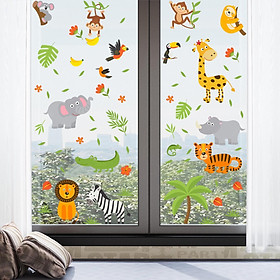 Cartoon Animals Window Clings PVC Window Decals for Classroom Bedroom Window