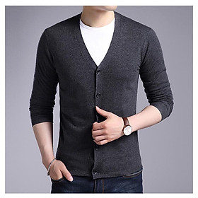 ÁO KHOÁC LEN CARDIGAN NHẸ NAM ĐẸP - L - XÁM ĐẬM