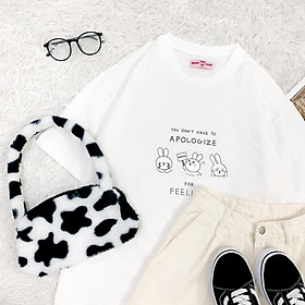 Áo thun tay lỡ 3 Thỏ APOLOGIZE phông Unisex nam nữ tee oversize form rộng pull Ulzzang Streetwear Hàn Quốc vải mềm