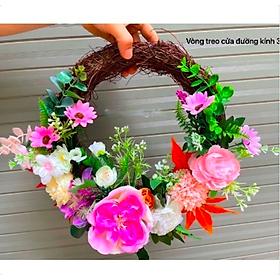 Mua Vòng hoa giả treo cửa - đường kính 35 đến 45 cm - hoàn thiện y hình - Cây giả  hoa lụa Decor trang trí nhà cửa - Vòng hoa tím