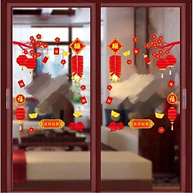 Mua Decal trang trí Tết Hít tĩnh Điện - Cành mai kèm đèn lồng