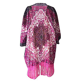 Purple Flower Fashion Flower Printing Chiffon Cardigan Coat Beach Cover UP