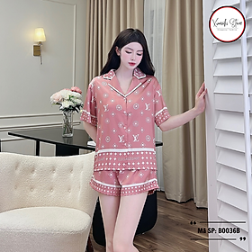 Bộ pijama áo cộc quần đùi hoạ tiết chữ nhiều màu chất lụa cao cấp Xumaki Store BO036B