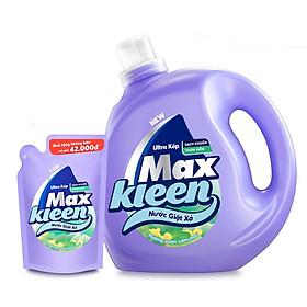 Chai nước Giặt Xả MaxKleen Hương Vườn Sớm Mai 2,4kg tặng Túi nước giặt xả 600ml