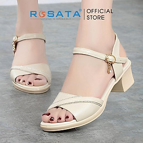 Giày sandal cao gót nữ ROSATA RO577 mũi tròn quai cài dây mảnh gót vuông cao 5cm xuất xứ Việt Nam - Da