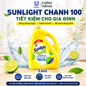 Nước Rửa Chén Sunlight Chanh 100 Sạch Dầu Mỡ, Hương Chanh Tươi Mát, Phù Hợp Gia Đình Quán Ăn Nhà Hàng 3.1kg/3.6kg/5kg