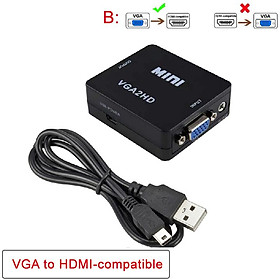 Tương thích HDMI với bộ chuyển đổi bộ chuyển đổi VGA cho máy tính xách tay Xbox360 DVD PS3 PC HD 1080p Video Audio Box Converter cho máy chiếu hộp TV: Black-VGA2HD