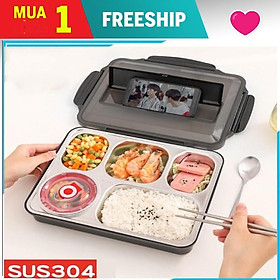 Mua KHAY ĐỰNG CƠM INOX 304 KÈM THÌA MUỖNG INOX CÓ NẮP HÚT CHÂN KHÔNG ( sản phẩm y hình )