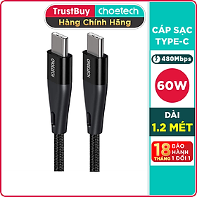 Hình ảnh Dây Cáp Sạc Nhanh USB Type C To Type C 60W Dài 1.2M Hỗ Trợ Sạc Nhanh iPhone 15 CHOETECH XCC-1003 - Hàng Chính Hãng