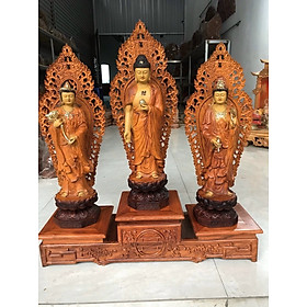 Mua Bộ tượng phật tam thánh bằng gỗ hương đá làm mầu giả cổ kt cao 40cm