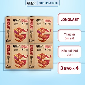 Combo 4 hộp Bao cao su GEXlife Longlast ôm khít, kéo dài thời gian (3 cái/hộp)