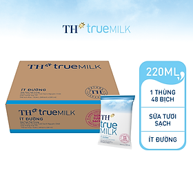 Thùng 48 bịch sữa tươi sạch ít đường TH True Milk bịch giấy 220ml (220ml x 48)