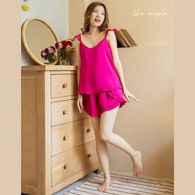 Bộ lụa mặc nhà tay cánh tiên The Maple Màu hồng tím Size M