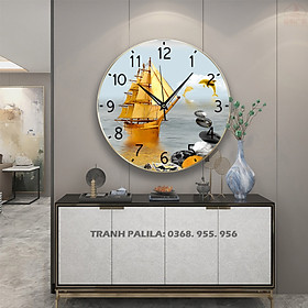 Mua Tranh Đồng Hồ Treo Tường Giá Rẻ - Đồng Hồ Pha Lê Tròn Họa Tiết Phong Cảnh Sông Núi Nghệ Thuật