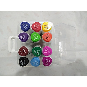 Bút marker màu dạ 2 đầu thế hệ mới hộp nhựa chuyên nghiệp vẽ anime manga-Loại 12 mầu