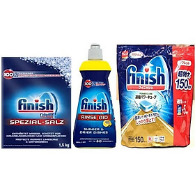 Combo Viên rửa bát Finish Nhật 150 viên + Muối Finish 1,2kg + Nước làm bóng Finish 400ml