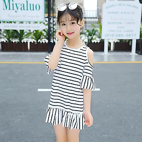 Đầm trắng sọc đen cho bé