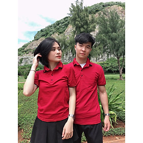 Đồ đôi áo cặp cổ bẻ CoupleTina 100% cotton cao cấp - màu đỏ đô nổi bật