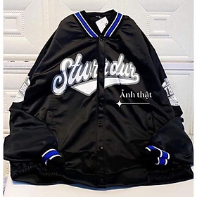 Áo Khoác Bomber Varsity Jacket Dù 2 Lớp STURDUR Form Rộng Nam Nữ Unisex Cúc Bấm - Trẻ Trung Năng Động Ulzzang - ĐEN - L