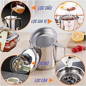 Ca Lọc Dầu Ăn Có Lưới Lọc Cặn Bằng Inox 304, Lọc Trái Cây, Lọc Chanh, Lọc Rau Má, Ca Lọc Đa Năng 1.2 Lít