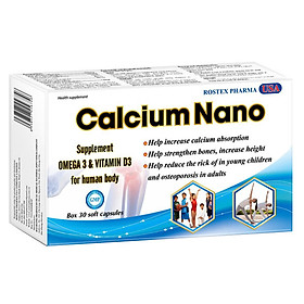 Combo 2 Hộp Calcium Nano bổ sung canxi, vitamin D3, omega 3 tăng chiều cao - Hộp 30 viên  (màu ngẫu nhiên)