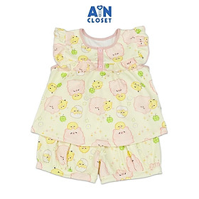 Bộ quần áo Ngắn bé gái hoạ tiết Heo Gà Vàng Thun cotton - AICDBGLYFRBX - AIN Closet