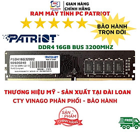 Mua Ram PC DDR4 Patriot 8GB  16GB Bus 3200 - Bảo Hành Trọn Đời - Hàng Chính Hãng
