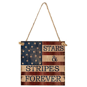 Square Wood Hanging Plaque Sign America Independence Day Party Decor Style 2