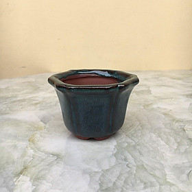 Chậu bonsai Lục mini men hỏa biến gốm Bát tràng 1 size BM-122