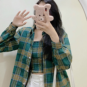 SET ÁO SƠ MI  ÁO CROPTOP, set ulzzang kẻ caro áo sơ mi croptop, combo áo sơ mi croptop xuống phố, set áo croptop sơ mi sọc dài tay, Set áo sơmi nữ sọc tay phồng crop