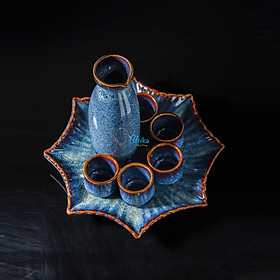 Mua Bộ Bình Sake cao - Set sake men xanh hỏa biến - Gốm Unika Bát Tràng