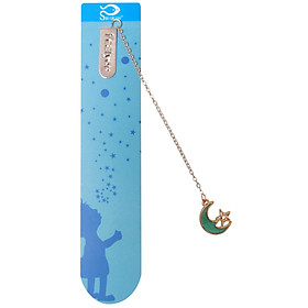 Bookmark Kẹp Sách Kim Loại Phối Charm Hình Mặt Trăng Xanh 
