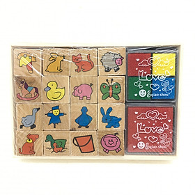 Bộ 16 dấu gỗ kèm khay mực 03