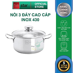 Nồi inox 3 đáy sandwich inox 430 cao cấp Standard bếp từ nắp kính (16cm /18cm / 20cm / 24cm)