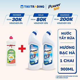 Combo 2 Chai Nước Tẩy Bồn Cầu Và Nhà Tắm POWER100 Hương Bạc Hà 900mlx2