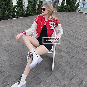 Áo khoác lửng croptop dáng bomber bóng chày nỉ ngoại in chữ unisex ulzzang nam nữ