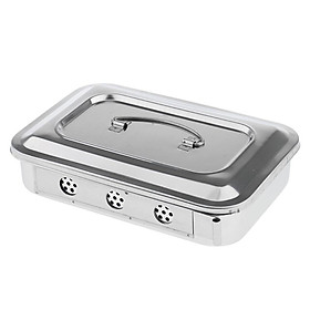New Medication Sterilizer Box Stainless Steel Dish Disinfection Instrument Tray Organizer Holder with Lid & Handle Grip