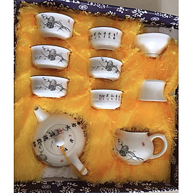 Mua BỘ TRÀ ĐẠO BẰNG SỨ TRẮNG BÚP SEN ĐEN 10 MÓN - VD65