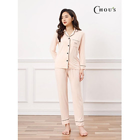 Bộ pyjamas nữ dài tay vải bamboo tự nhiên cao cấp Chou's - màu hồng nhạt