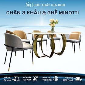 Mua Bàn ăn mặt đá Ceramic bóng chân 3 chấu khung thép mạ vàng kết hợp ghế Minotti