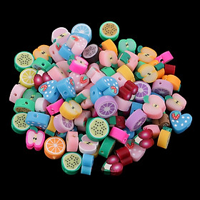 100x Mixed Handmade Polymer Clay Fruits Flat Spacer Bead Jewelry Charms 10mm