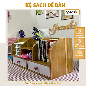 Kệ Sách Để Bàn Chữ H , Kèm 2 Ngăn Kéo Cao Cấp Gỗ MDF Mẫu 7 - Thương Hiệu Gosashi - KSDBchuH - Màu Vân Gỗ